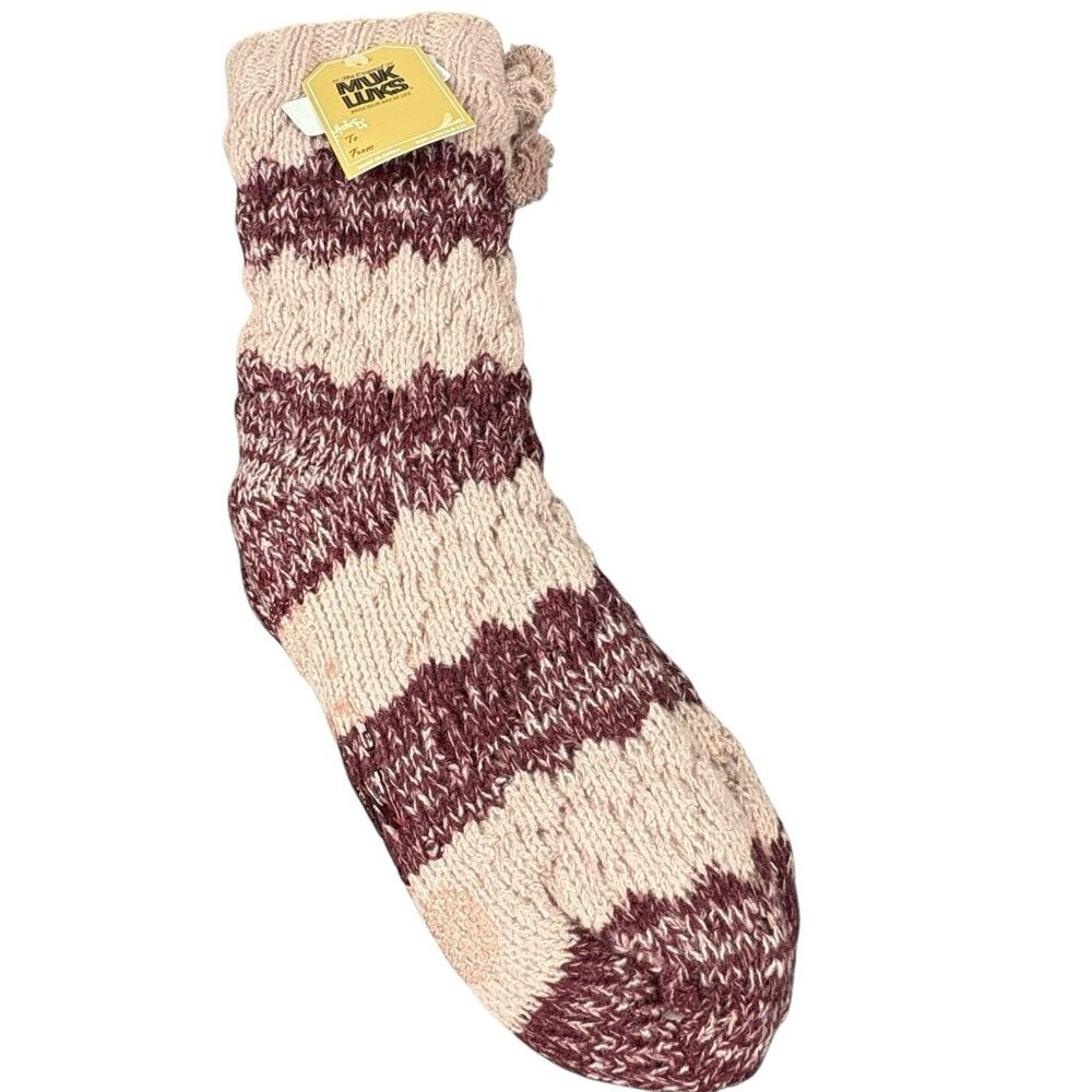 MUK LUKS Set of 2 Aloe Infused Textured Cabin Socks Faux Fur Lined NWT L/XL Maro - Picture 4 of 8